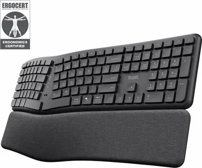 Zdjęcie produktu dla Trust Keyra, Pełnowymiarowy (100%), Bezprzewodowy, RF Wireless + Bluetooth, Membranowa, QWERTY, Czarny