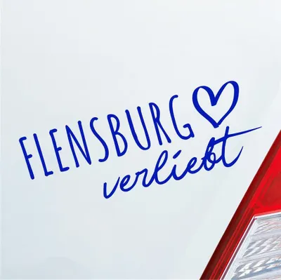 Produktbild von Auto Aufkleber Flensburg verliebt Herz Stadt Heimat Liebe Car 19x7 cm Dunkelblau Sticker Heckscheibenaufkleber
