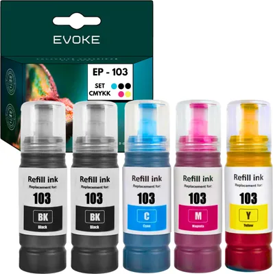 Produktbild von 5x atramentová náplň do tlačiarne Epson 103 | 2x čierna + farebná sada | náhrada za EcoTank L3251 L3250 L3150 L3151 L3260 L3256