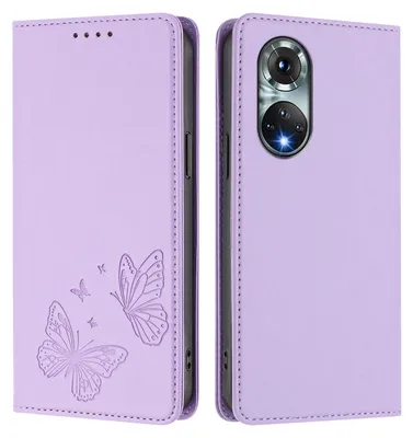 Produktbild von Lederhülle für Huawei Nova 9 /Honor 50, Schmetterling Prägung Leder Brieftasche Schutzhülle mit Ständer Violett