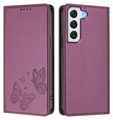 Obrázek produktu pro Kožené pouzdro pro Samsung Galaxy S22+ 5G, motýlí ražbou, peněženkové flip pouzdro se stojánkem Fialová