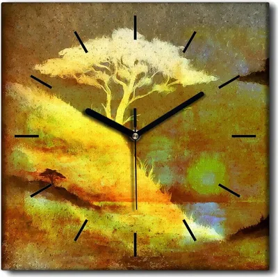 Produktbild von Coloray Uhr auf Leinwand 30x30 cm Wand Uhr Dekoration Wohnzimmer Segeltuch schwarze Hände -Seesonnenuntergang