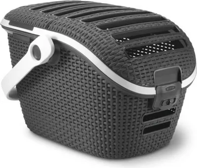 Image de Panier de Transport Animaux Curver, 51x38x33 cm, Anthracite, Plastique Rotin, Aérations, Fixation Ceinture de Sécurité