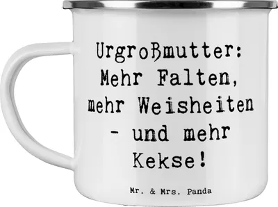 Produktbild von Mr. & Mrs. Panda Haferl Spruch Urgroßmutter Weisheiten - Weiß - Geschenk, Emaille Tasse, becher, Kaffeepott, Ahnen, Erinnerungen, Wertschätzung, Campingtasse, Freude