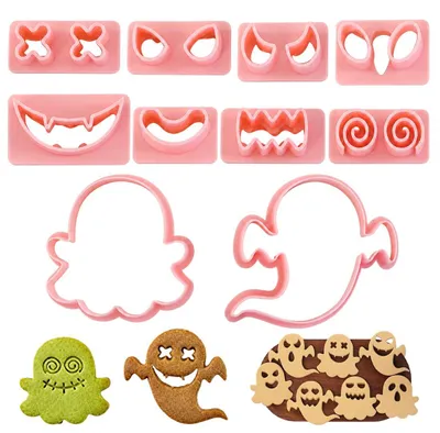 Halloween-Keksausstecher-Set, 10-teilig, Kunststoff, 3D-Druck