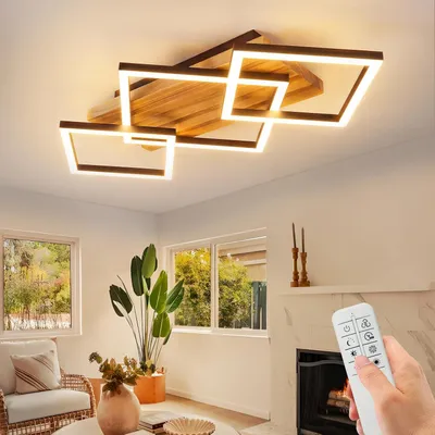 Zdjęcie produktu dla ZMH, lampa sufitowa LED, 57 cm, drewniana, do salonu, z możliwością regulacji jasności, 3-punktowa lampa sufitowa do salonu, 31W, z pilotem, do sypialni, kuchni, przedpokoju, biura