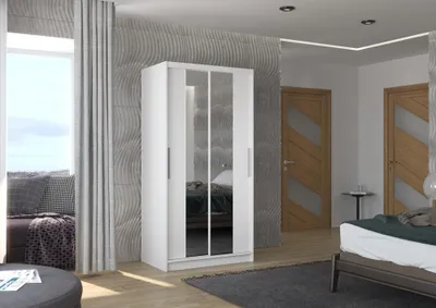 Obrázek produktu pro Šatní skříň se zrcadlem 100 cm LAMLA - bílá