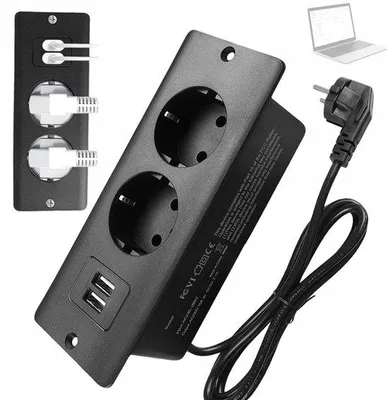 Produktbild von 4-in-1-Steckdosenleiste - Schwarz - 2 Steckdosen, 2 USB A-Anschlüsse - 1,5 m Kabel - Langlebig und mit mehreren Schutzfunktionen - Verstecktes Montagekonzept für Hausbüros, Restaurants und Hotels