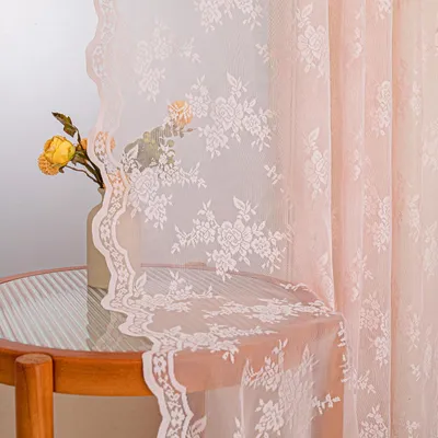Produktbild von Spitzenvorhang - Blumenmuster - Bestickte Spitzenvorhänge - Mit Faltenband - Transparente Vorhänge - Set aus 2 Stück