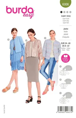 Schnittmuster Manteljacke, Damen Gr. 34-48, sehr leicht #6006