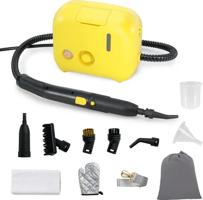 Produktbild von COSTWAY Dampfreiniger Handgerät 1500W, 3 bar Dampfdruck, 15s Aufheizzeit, bis 180℃ Temperatur, 1L Tank, mit 10 Zubehörteilen & Gürtel Gelb