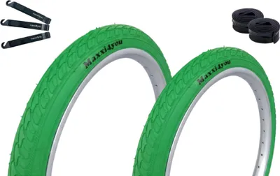Produktbild von Maxxi4you Fahrradreifen 2 x HY-159 in Grün 47-406 (20 x 1.75) + 2 x Passende Schläuche AV inkl. maxxi4you Reifenheber