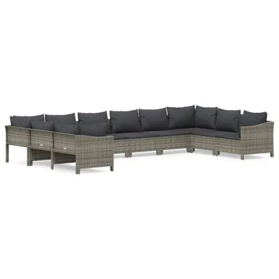 Produktbild von vidaXL 10-tlg. Garten-Lounge-Set mit Kissen Grau Poly Rattan
