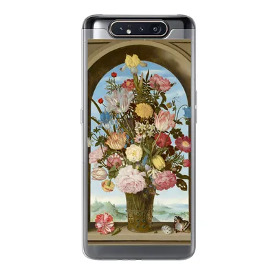 Produktbild von MuchoWow® Handyhülle Schutzhülle Hülle für Samsung Galaxy A80 Vase mit Blumen in einem Fenster - Gemälde von Ambrosius Bosschaert dem Älteren Silikon Softcase Handy Hülle - Schutzdeckel