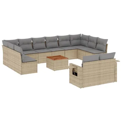 Produktbild von 13-tlg. Garten-Sofagarnitur mit Kissen Beige Poly Rattan