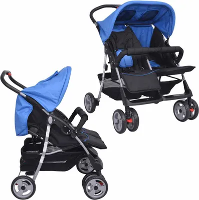 Immagine prodotto di vidaXL Passeggino gemellare acciaio blu e nero