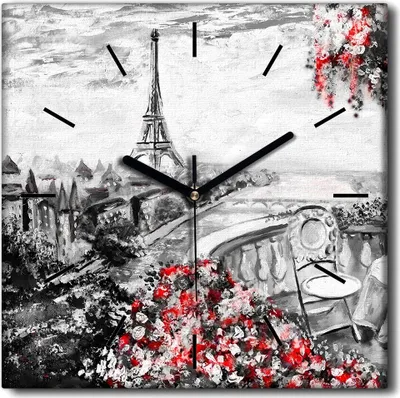 Produktbild von Coloray Uhr auf Leinwand 30x30 cm Wand Uhr Dekoration Wohnzimmer Segeltuch schwarze Hände -Paris Eiffelturm.