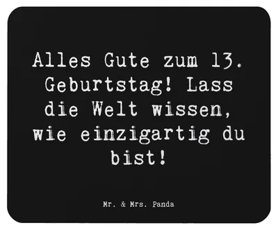 Produktbild von Mr. & Mrs. Panda Mouse Pad Spruch 13. Geburtstag - Schwarz - Geschenk, laptop mousepad, mousematte, Alter, Mauspad, Feier, Teenager, besondere Persönlichkeit, Glückwunsch
