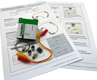 Produktbild von Elektro-Schul-Set, Kl.3/4, Stromkreis/Leitfähigkeit, inkl. ArbeitsBlatt - Strom-Experimente, myExperimentSet, Werkpackung, Kinder