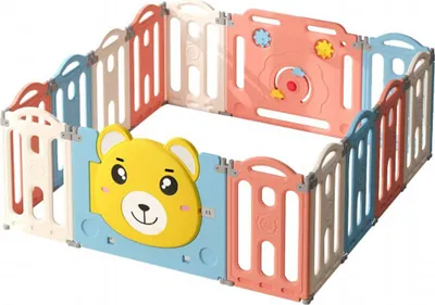 Immagine prodotto di Recinto in plastica per bambini, colorato, 12 pannelli, 2 pannelli gioco e 1 porta, 148 x 148 x 62 cm