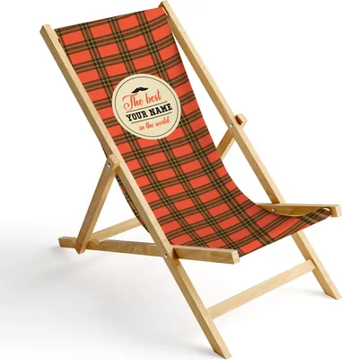 Produktbild von Personalisierbarer Holz Liegestuhl Klappbar Klappliegestuhl Sonnenliege Strandstuhl Wechselbezug Motiv Orange Kariert [119]