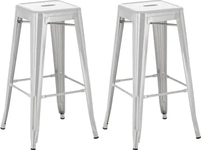 Immagine prodotto di set di 2 sgabelli da bar - sgabelli alti - impilabili, design salvaspazio | colore: argento