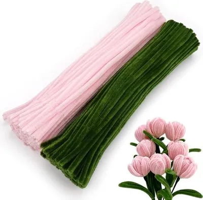 Produktbild von 200 Stück Tulpenblumenstrauß aus Pfeifenreinigern - Bunter Chenilledraht für Kinderbastelprojekte - 2 Farben Pfeifenreiniger-Blumenstrauß - DIY-Ideen.