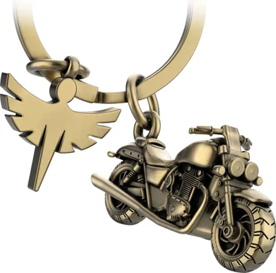 Produktbild von "Chopper" Motorrad Schlüsselanhänger mit Schutzengel in Antique Bronze - Engel Glücksbringer für Motorradfahrer Chopper Fans