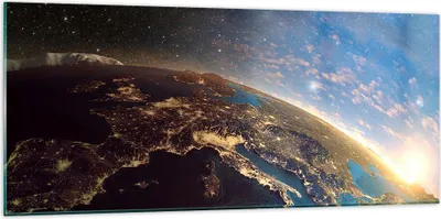 Produktbild von Bilder auf glas - Kosmos Erde - 120x50cm - Glasbilder - Wandbilder - Bilder - Kunstdruck - zum Aufhängen bereit - Wanddekoration aus Glas - Glas Bilder - Wandbild auf Glas - Einteilig - GAB120x50-3809