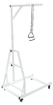Image de Support mural pour lit médical - Barre en forme de trapèze pour lit - Plaque de base stable de 91x61 cm - 4 roulettes pivotantes avec frein - Réglable en hauteur - Adapté aux lits de soins et aux personnes âgées - Blanc