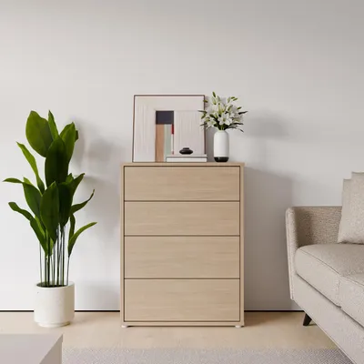 Produktbild von Forte ALICE SPRINGS Kommode 70 80, modern-minimalistisch, 4 Schubladen, Wohn-/Schlafzimmer, Holzwerkstoff, Elegancia Eiche Holzdekor, 74,5 cm breit x 99,1 cm hoch x 34,9 cm tief