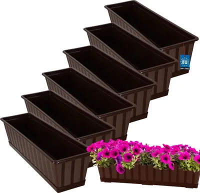 Image de KOTARBAU® Lot de 6 Pot de Fleur Exterieur Jardinières Exterieur PVC 60x18x14 cm Brun Jardinière Balcon Rectangulaire avec Soucoupe Bac à Fleurs