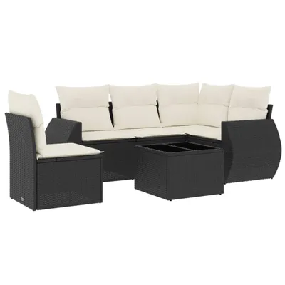 Produktbild von vidaXL 6-tlg. Garten-Sofagarnitur mit Kissen Schwarz Poly Rattan
