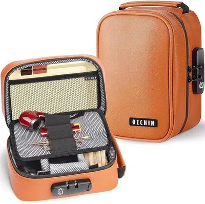 Produktbild von Reisgepaktasche aus braunem Leder mit Kombinationsverschluss, Ordner und Medikamententasche