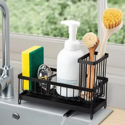 Image de Rangement pour évier de cuisine avec porte-savon et porte-brosse