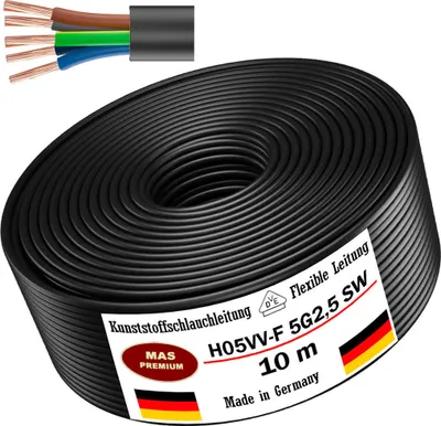 Produktbild von 10m Kunststoffschlauchleitung H05VV-F 5G2,5 Schwarz Flexible Leitung Gerätekabel