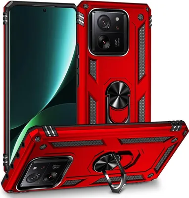 Produktbild von Conie Outdoor Schutzhülle für Xiaomi 13T / 13T Pro Tasche Silikon Hard Case Cover Hülle mit Halter Ständer in Rot