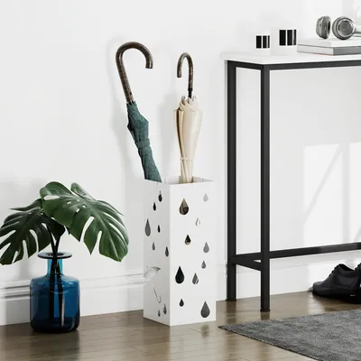 Produktbild von Sweiko Schirmständer, 4 Haken, Tropfschale, Stahl, Weiß