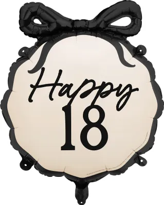Produktbild von Folienballon 47x53cm Happy 18 Ivory / Schwarz