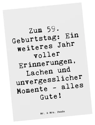Produktbild von Mr. & Mrs. Panda Postkarte Spruch 59. Geburtstag - Weiß - Geschenk, Geburtstagssprüche, Grußkarte, 59 Jahre, Lebensfreude, einzelkarte, Happy Birthday, Feiern, Postkarten