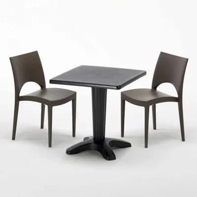 Produktbild von Schwarz Quadratisch Tisch und 2 Stühle Farbiges Polypropylen-Innenmastenset Grand Soleil Paris Aia - Braun