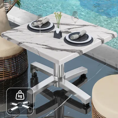 Produktbild von WBO | Jamaika Loungetisch | B:T:H 70 x 70 x 40 cm | Weiß Marmor / Aluminium | Zusatzgewicht | Bistro Loungetisch Gastro Tisch