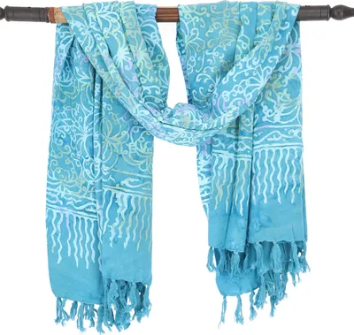Produktbild von Bali Batik Sarong, Wandbehang, Wickelrock, Sarongkleid, Strand Tuch - Design 22/türkisblau, Uni, Viskose, 160*100 cm, Sarongs & Tücher