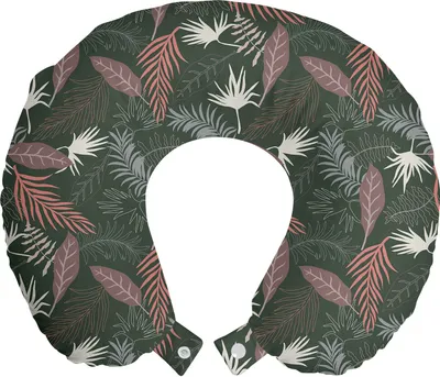 Produktbild von ABAKUHAUS Tropisch Reisekissen Nackenstütze, Retro Exotische Leafage Kunst, Schaumstoff Reiseartikel für Flugzeug und Auto, 30x30 cm, Rose Coral Armee-Grün