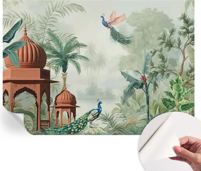 Produktbild von Selbstklebende Wandtapete - Dekorative Tapete für Wohnzimmer - Klebefolie für Wandbilder - Tapetenfolie für Wanddekoration - 208x146 cm - Peacock Gardens