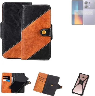 Produktbild von K-S-Trade Handyhülle Schutzhülle Bookstyle Case Wallet-Case kompatibel mit Xiaomi POCO M6 Pro Handy Cover Bumper Klapphülle schwarz hellbraun 1x