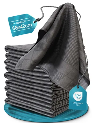 Produktbild von Microfaser Geschirrtücher grau 10 Stück Set, 68x42cm, Hochsaugend & Schnelltrocknend, Streifenfrei, bis 95°C Waschbar, Küchenhandtücher, fusselfrei