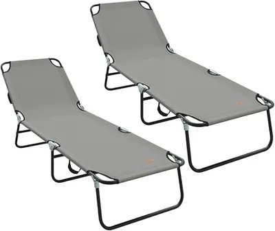 Obrázek produktu pro Sada dvou skládacích slunečních lehátek, šedé barvy, rozměry 188x57x86,5 cm - Nastavitelné zahradní lehátko vyrobené z polyesteru a oceli - Pohodlné relaxační lehátko vhodné do zahrady, na terasu a balkon, 2 kusy