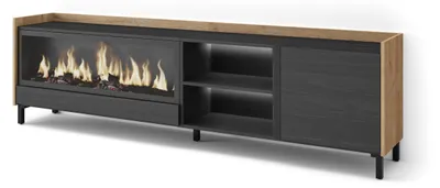 Produktbild von TV-Möbel Holzeffekt schwarz eiche 212x35x61cm Kamin mit Feuereffekt