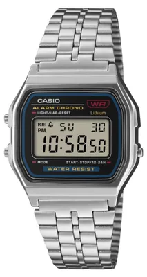 Produktbild von Casio A159WE-1EF Retro Quarz Uhr, wasserabweisend, Silber-Schwarz, 36.8x33.2mm Gehäuse
